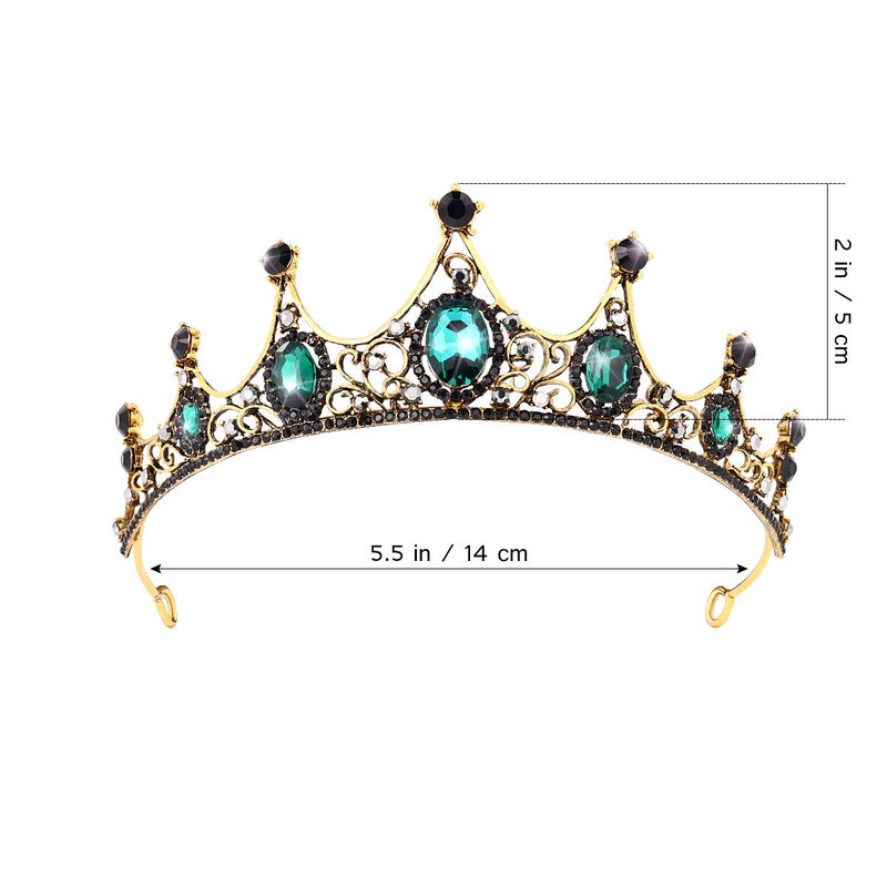 FRCOLOR Baroque Crown Green Rhinestone Crown Vintage Queen Crystal Princess for Women, Birthday Bridal Tiara for Wedding Pageant Prom Halloween (Green) - Image 3